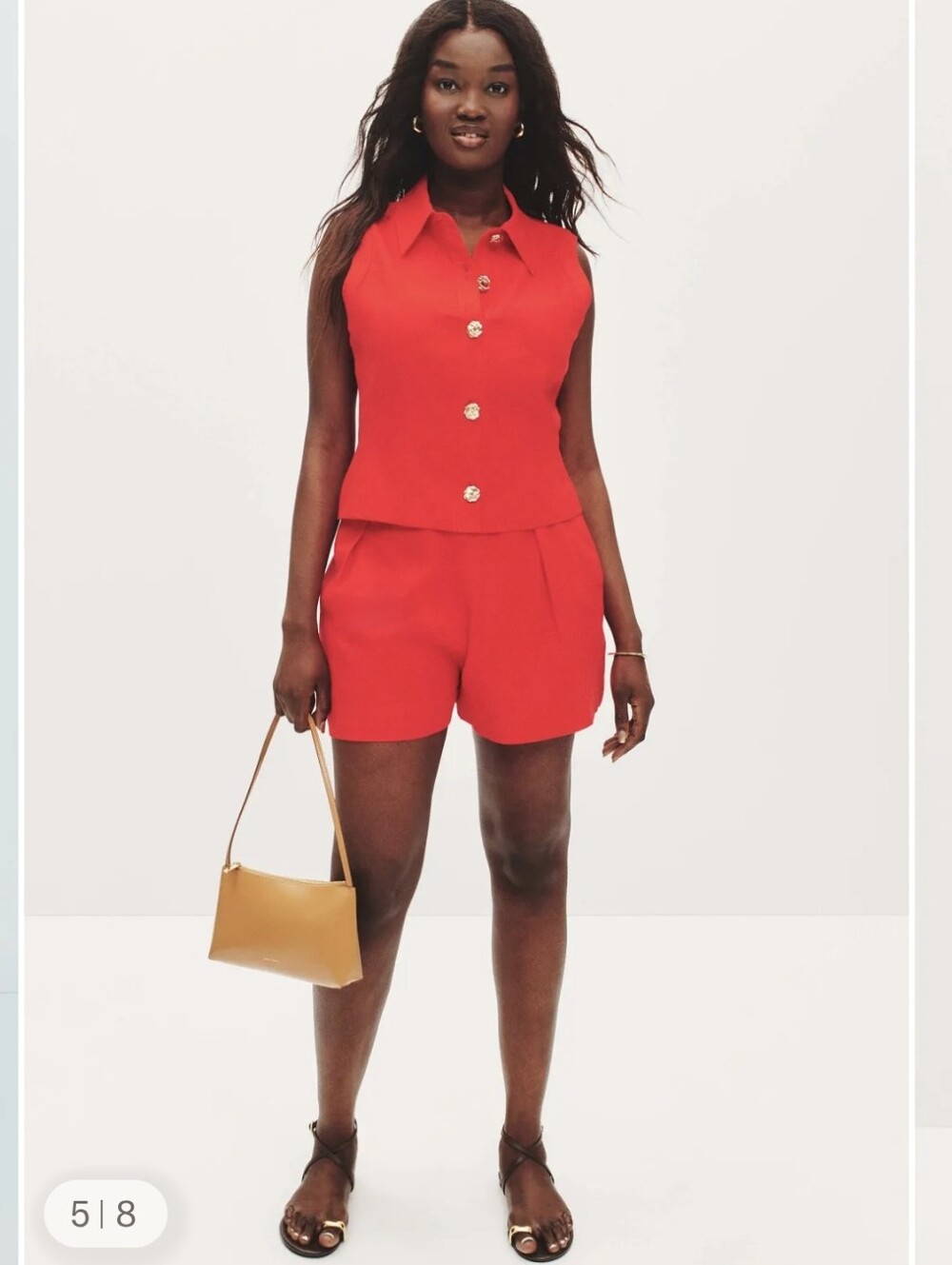 Toccin | Red Button-Front Collar Top - Picture 6 of 7